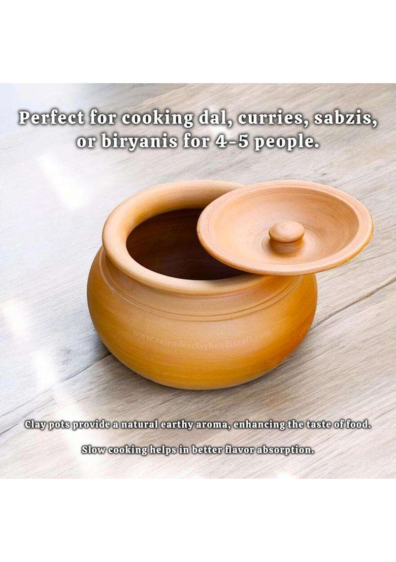 RAJENDER CLAY HANDICRAFT Mitti Handi Clay Pot for Cooking | 3 L | 3.2 Qt | Handcrafted - Indya