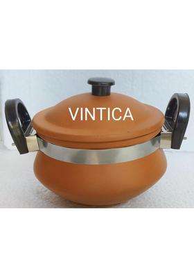 VINTICA Organic Clay Crafts Handmade Clay Handi Cooking Pot for Cooking Clay Handi MItti Handi | 1000 ml | 33.8 fl oz | With Lid