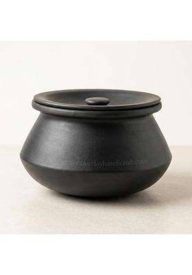 RAJENDER CLAY HANDICRAFT Handmade Black Mitti Handi with Lid | 3 L | 3.2 Qt | Unglazed