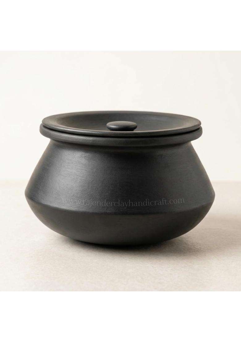RAJENDER CLAY HANDICRAFT Handmade Black Mitti Handi with Lid | 3 L | 3.2 Qt | Unglazed - Indya