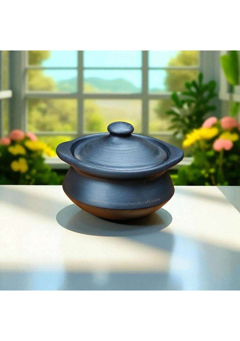 RAJENDER CLAY HANDICRAFT Black Mitti Clay Curd Pot | 250 ml | 8.5 fl oz | Handcrafted - Indya