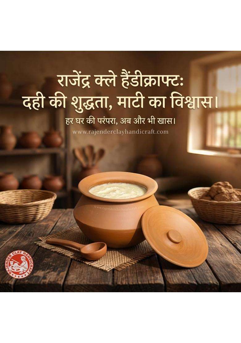 RAJENDER CLAY HANDICRAFT Dahi Handi Curd Pot | 500 ml | 16.9 fl oz | Non-Toxic | Handcrafted - Indya