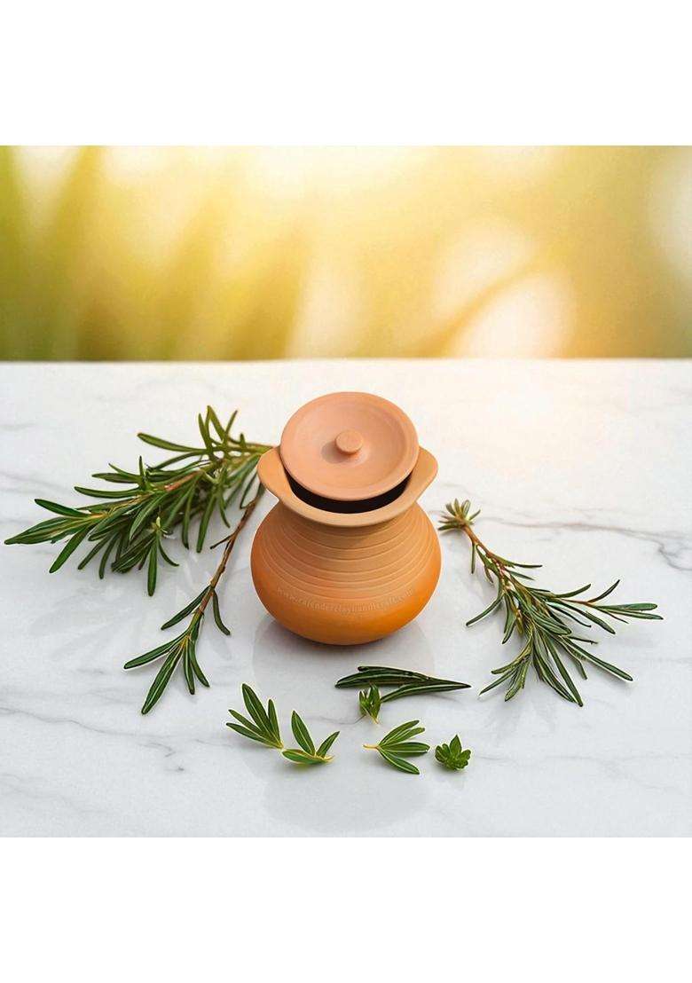 RAJENDER CLAY HANDICRAFT Deep Pot Handmade Clay Handi with Lid | 1 L | 1.1 Qt - Indya