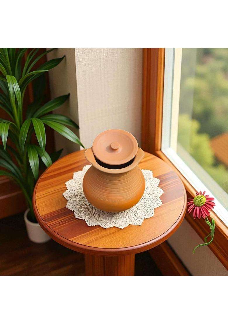 RAJENDER CLAY HANDICRAFT Deep Pot Handmade Clay Handi with Lid | 1 L | 1.1 Qt - Indya