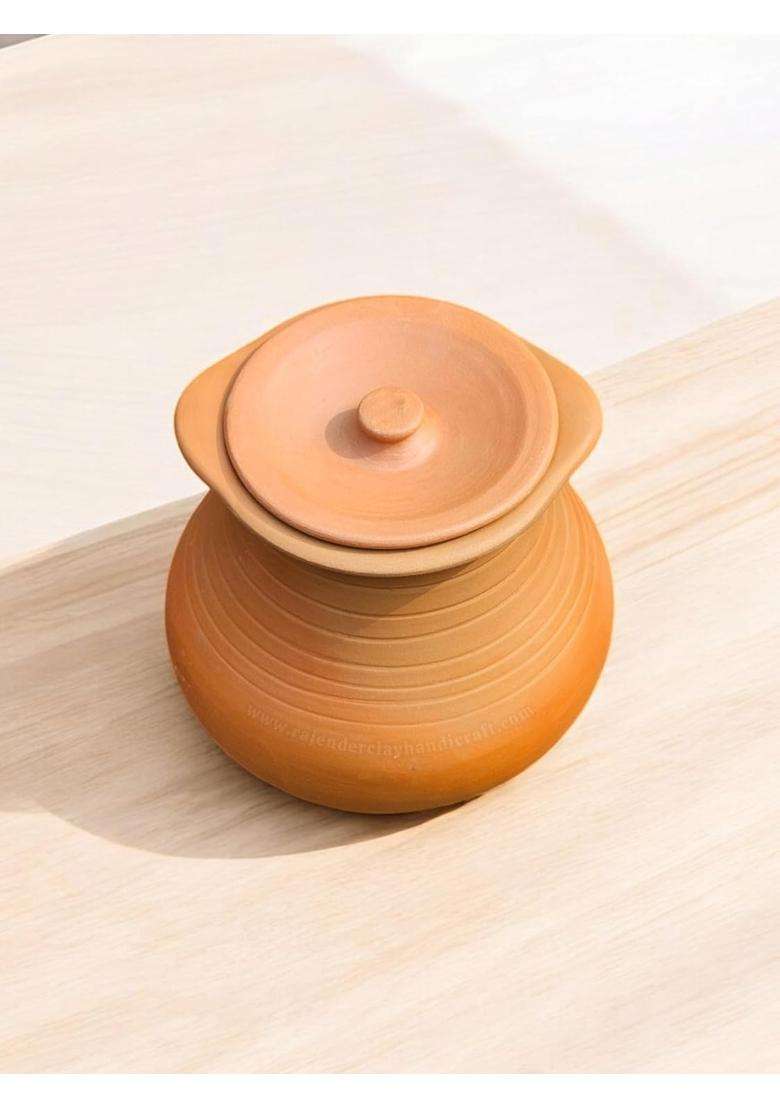 RAJENDER CLAY HANDICRAFT Deep Pot Handmade Clay Handi with Lid | 1 L | 1.1 Qt - Indya