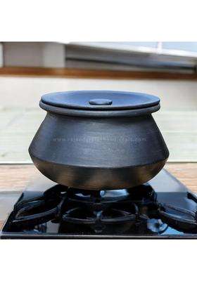 RAJENDER CLAY HANDICRAFT Black Clay Handcrafted Cooking Pot with Lid | 5 L | 5.3 Qt