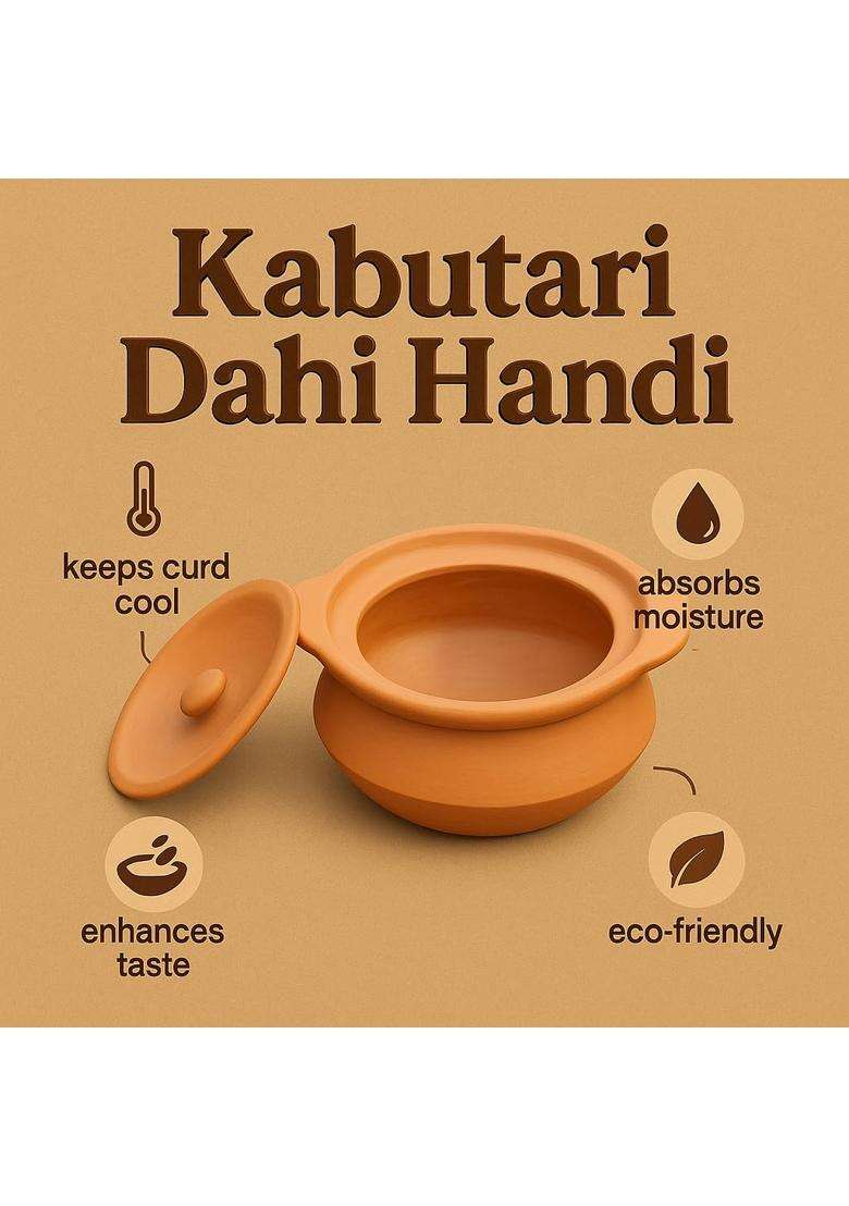 RAJENDER CLAY HANDICRAFT Kabutari Dahi Handi | 1 L | 1.1 Qt | Handcrafted - Indya