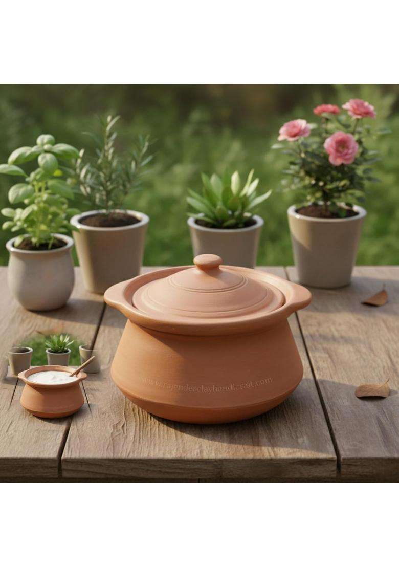 RAJENDER CLAY HANDICRAFT Premium Handmade Clay Curd Pot and Serving Pot by Rajender Clay Handicraft | 4 L | 4.2 Qt - Indya