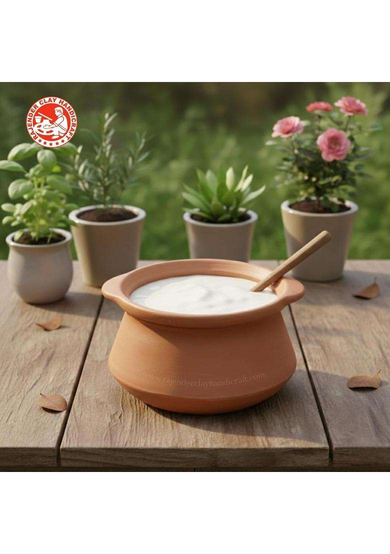 RAJENDER CLAY HANDICRAFT Premium Handmade Clay Curd Pot and Serving Pot by Rajender Clay Handicraft | 4 L | 4.2 Qt - Indya
