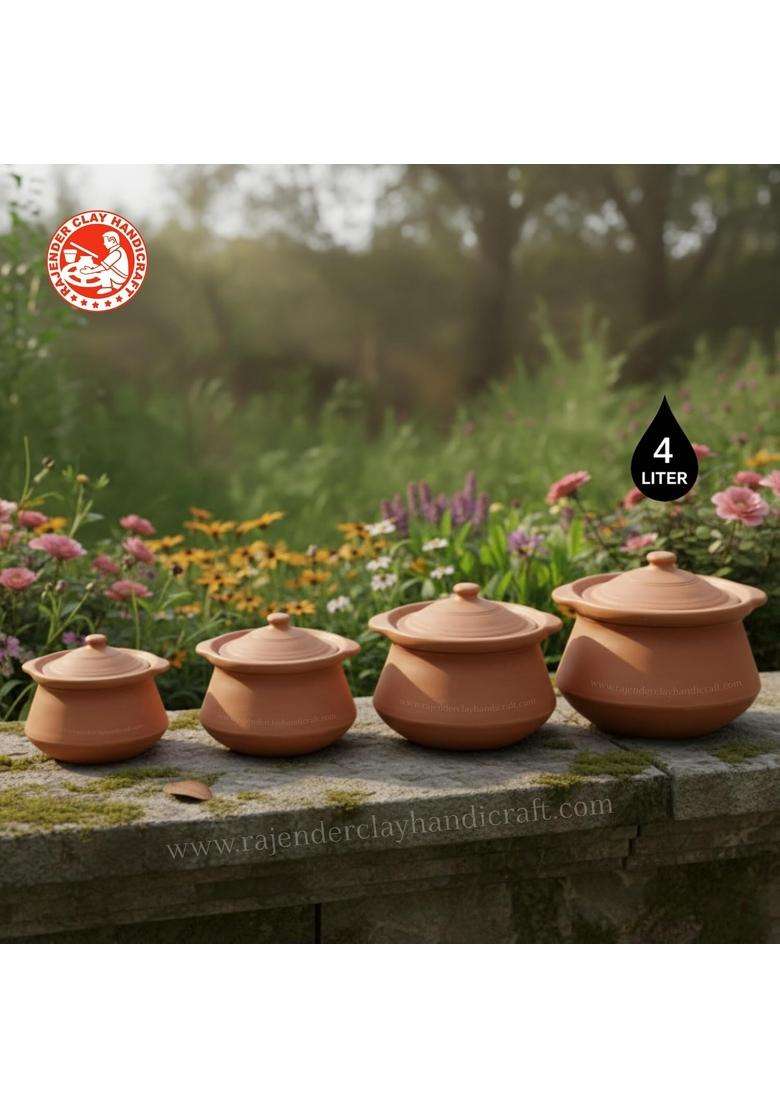 RAJENDER CLAY HANDICRAFT Premium Handmade Clay Curd Pot and Serving Pot by Rajender Clay Handicraft | 4 L | 4.2 Qt - Indya