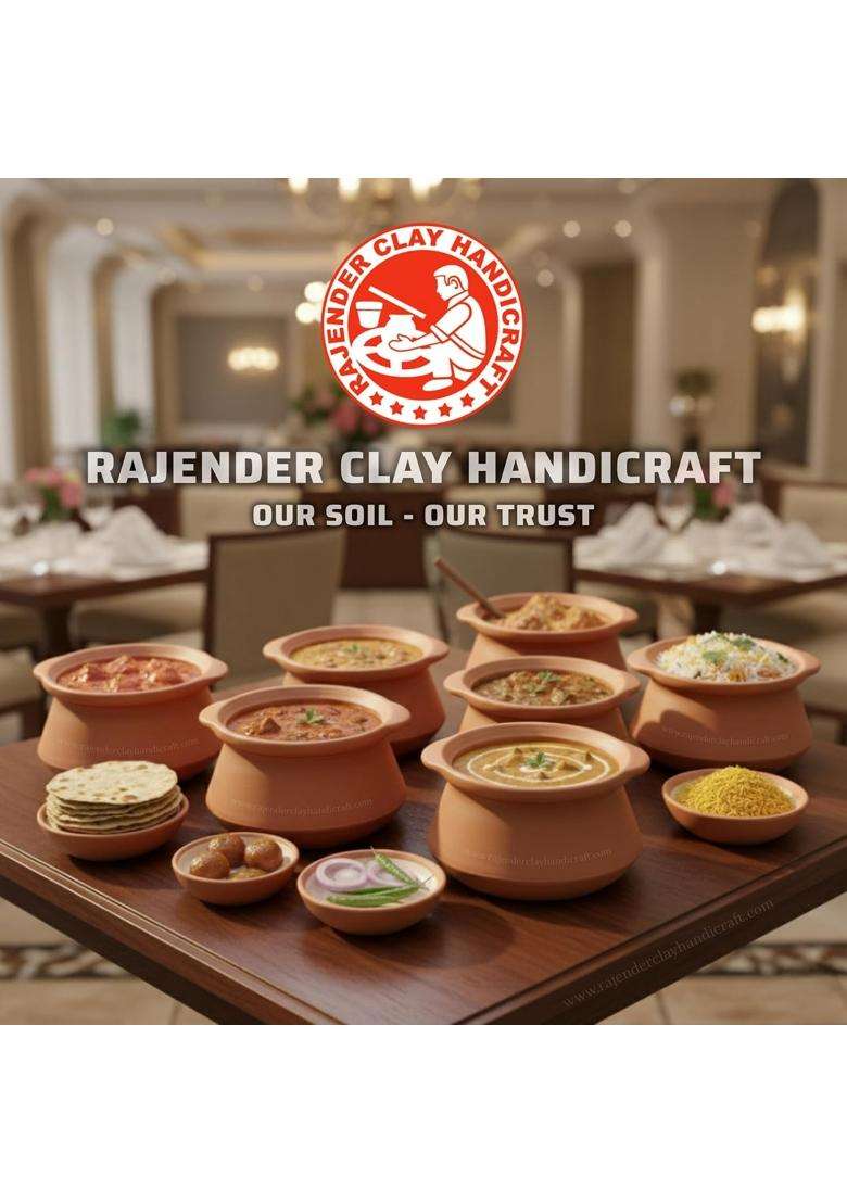 RAJENDER CLAY HANDICRAFT Premium Handmade Clay Curd Pot and Serving Pot by Rajender Clay Handicraft | 4 L | 4.2 Qt - Indya