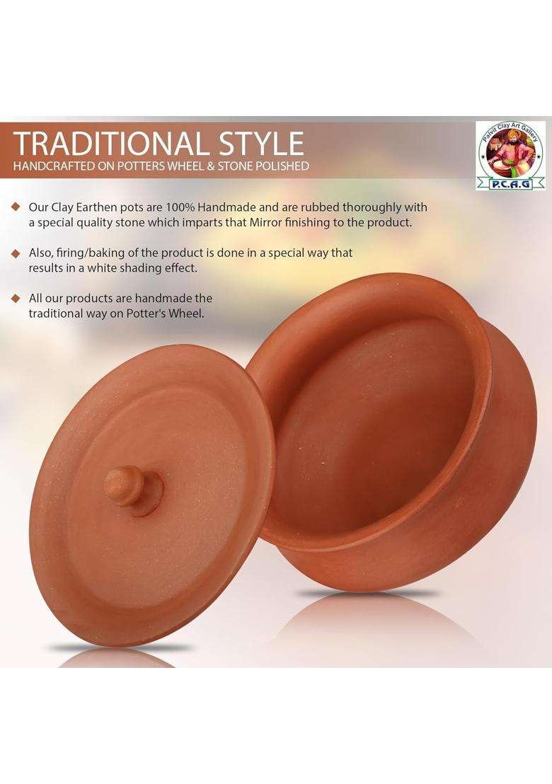 Onlinch Organic Clay Dahi Handi | 0.5 L | 0.5 Qt | With Lid - Indya