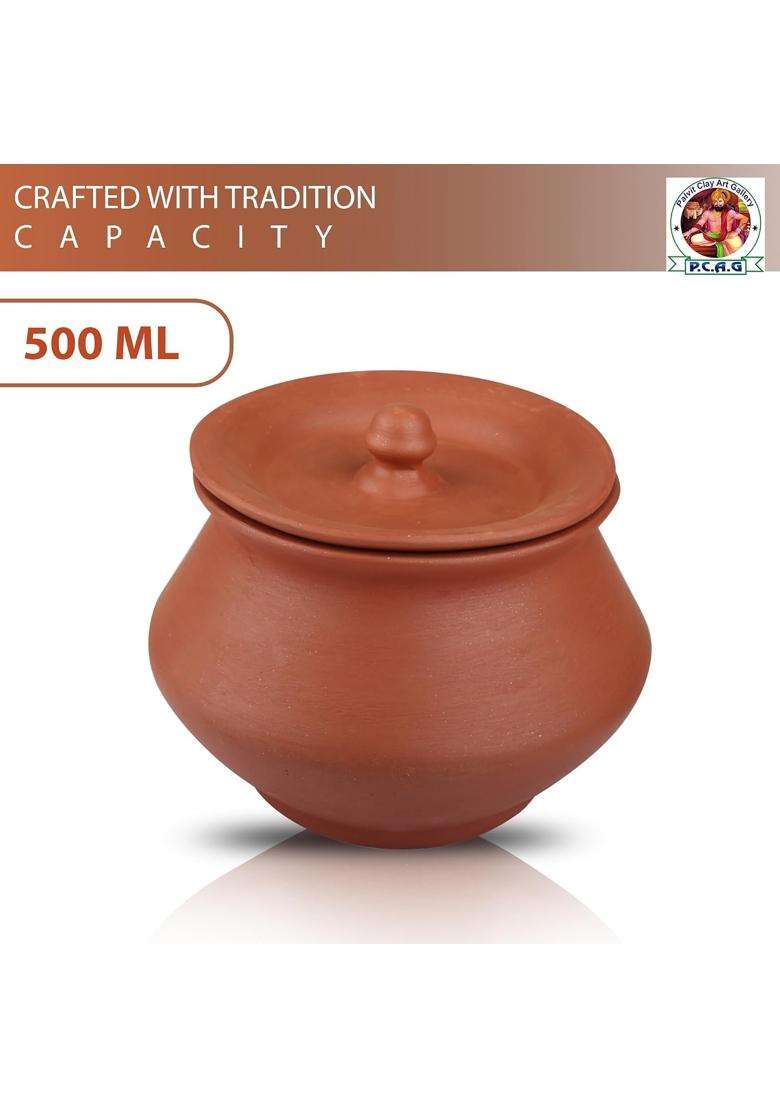 PALVIT CLAY ART GALLERY P.C..G Uncoated Clay Curd Pot for Dahi | 500 ml | 16.9 fl oz | Handcrafted | With Lid - Indya