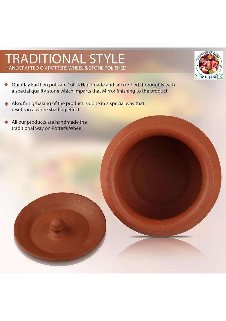 PALVIT CLAY ART GALLERY P.C..G Uncoated Clay Curd Pot for Dahi | 500 ml | 16.9 fl oz | Handcrafted | With Lid - Indya