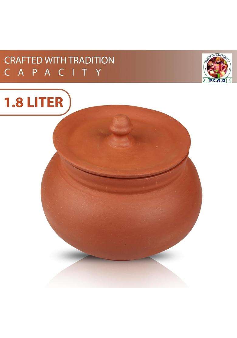 PALVIT CLAY ART GALLERY Eco-Friendly Clay Curd Handi Cooking Pot for Curd | 1800 ml | 60.9 fl oz | Handcrafted - Indya