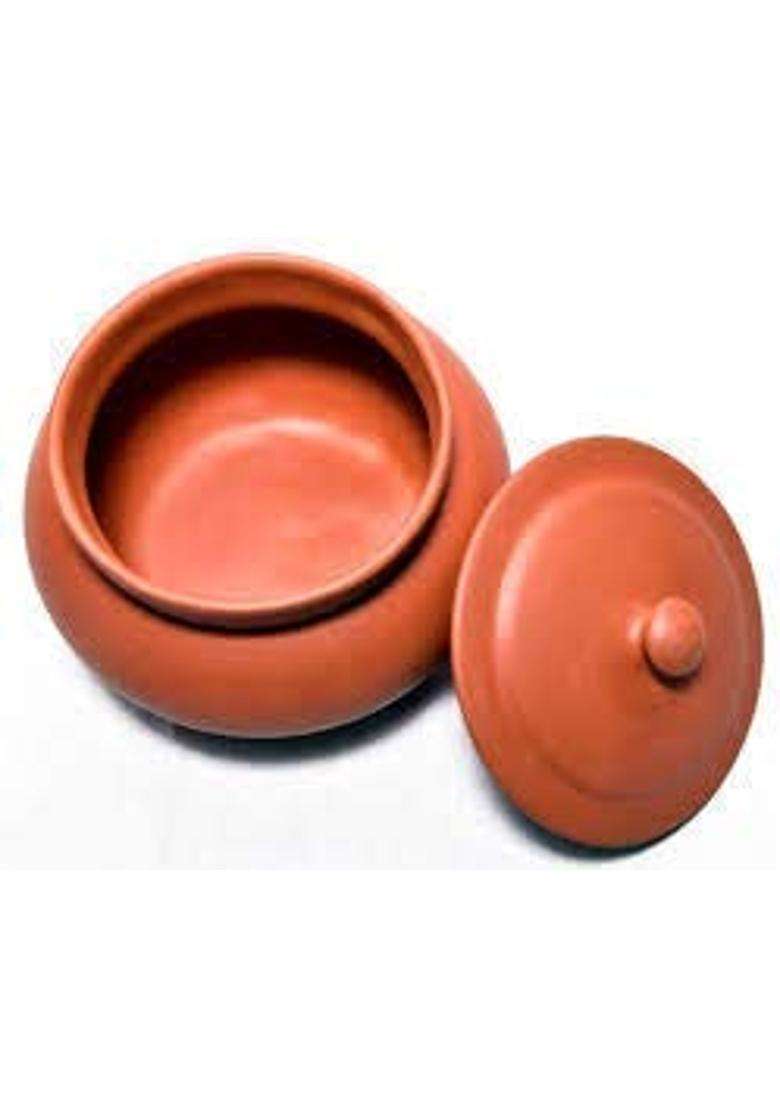 PALVIT CLAY ART GALLERY Stylish Clay Curd Pot Curd Bowl with Lid for Cooking | 1.5 L | 1.6 Qt - Indya