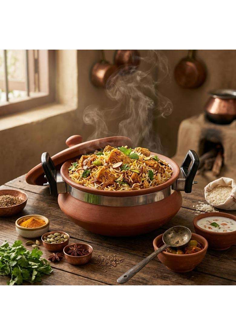 PALVIT CLAY ART GALLERY Handmade Clay Degchi Handi with Lid | 1 L | 1.1 Qt - Indya
