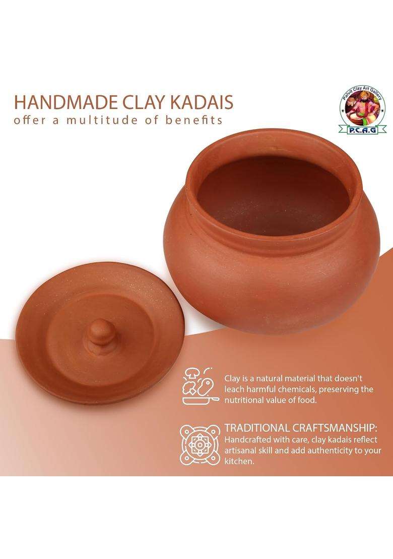 PALVIT CLAY ART GALLERY Biryani Handi Biryani Pot Pot for Cooking | 1.2 L | 1.3 Qt | With Lid - Indya