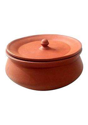 PALVIT CLAY ART GALLERY Organic Terracotta Clay Curd Pot with Lid Handi for Cooking and Sprouts | 480 ml | 16.2 fl oz
