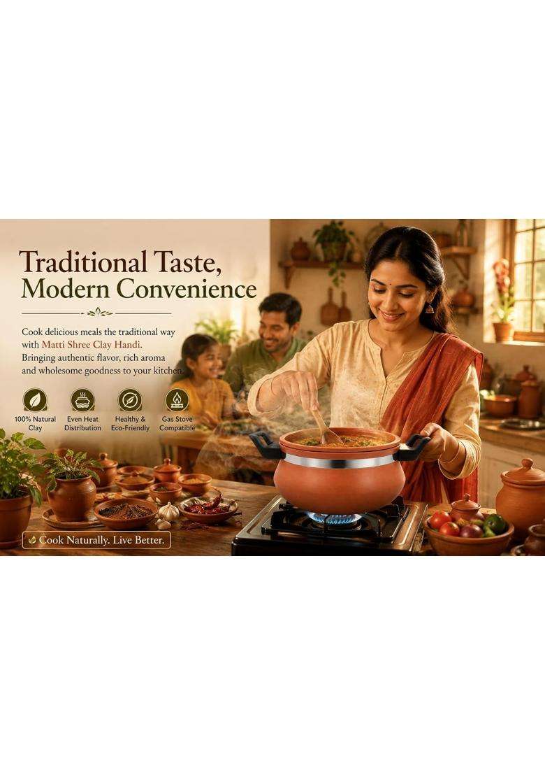Matti Shree Clay Handi with Lid | 3 L | 3.2 Qt | Handcrafted - Indya