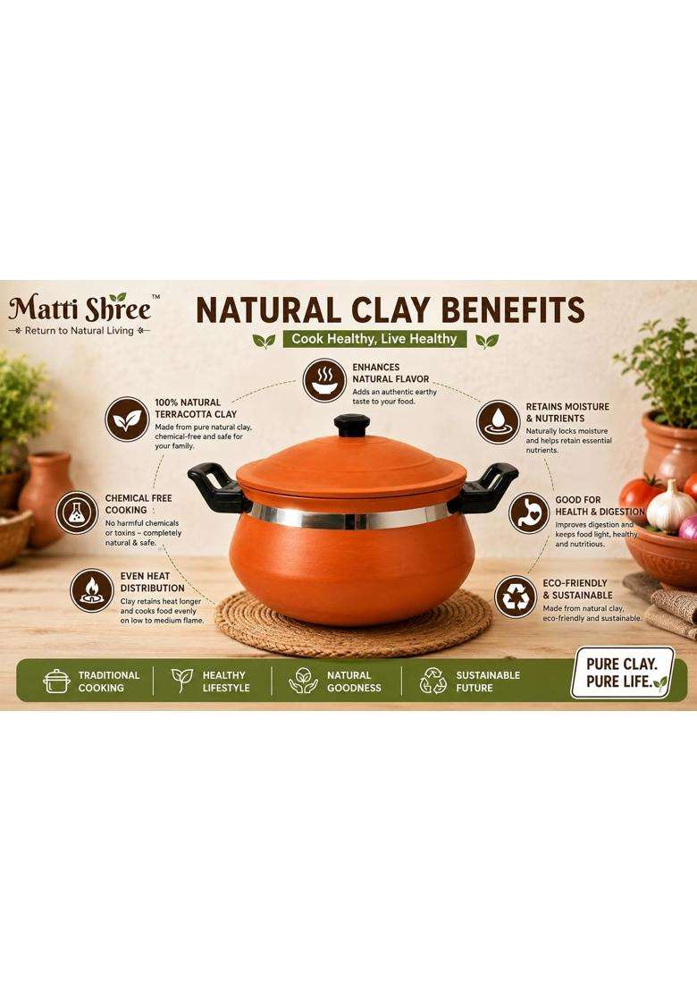 Matti Shree Clay Handi with Lid | 3 L | 3.2 Qt | Handcrafted - Indya