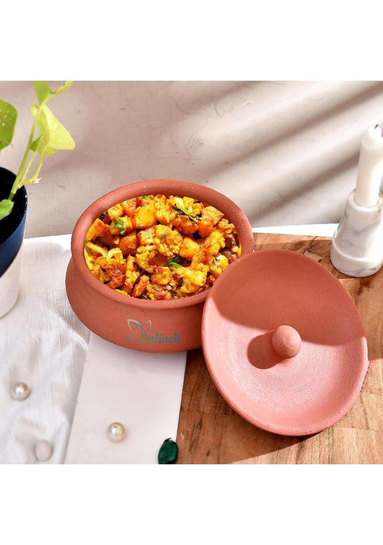 Onlinch Terracotta Clay Mini Pot with Lid for Curd | 1 L | 1.1 Qt - Indya