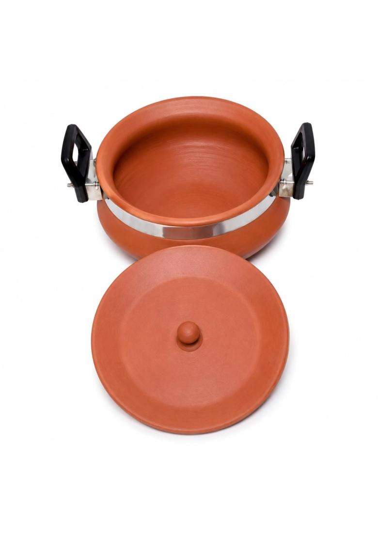 Bhanvi Nonstick Handmade Clay Handi for Cooking with Lid | 1000 ml | 33.8 fl oz - Indya