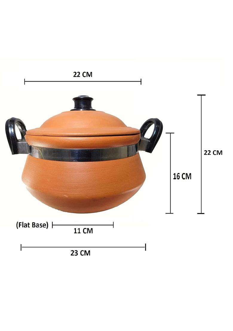 KSI Handi Cooking Serving Lid Bowl Wooden Spatula Combo Clay Pot Terracotta | 3.5 L | 3.7 Qt | 3-Piece Set | Handcrafted - Indya