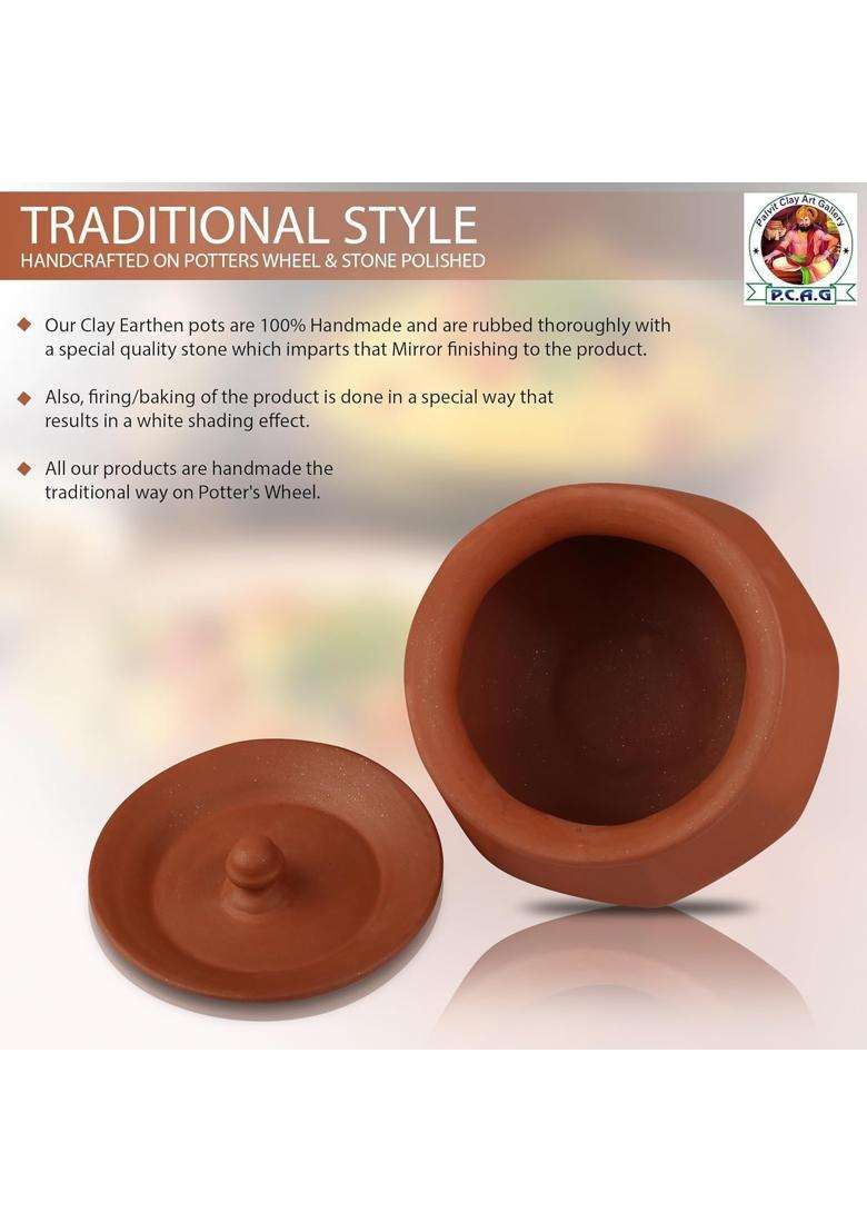 PALVIT CLAY ART GALLERY Phal Handi Terracotta Clay Bowl Pot Phal Handi with Lid for Curd | 500 ml | 16.9 fl oz - Indya