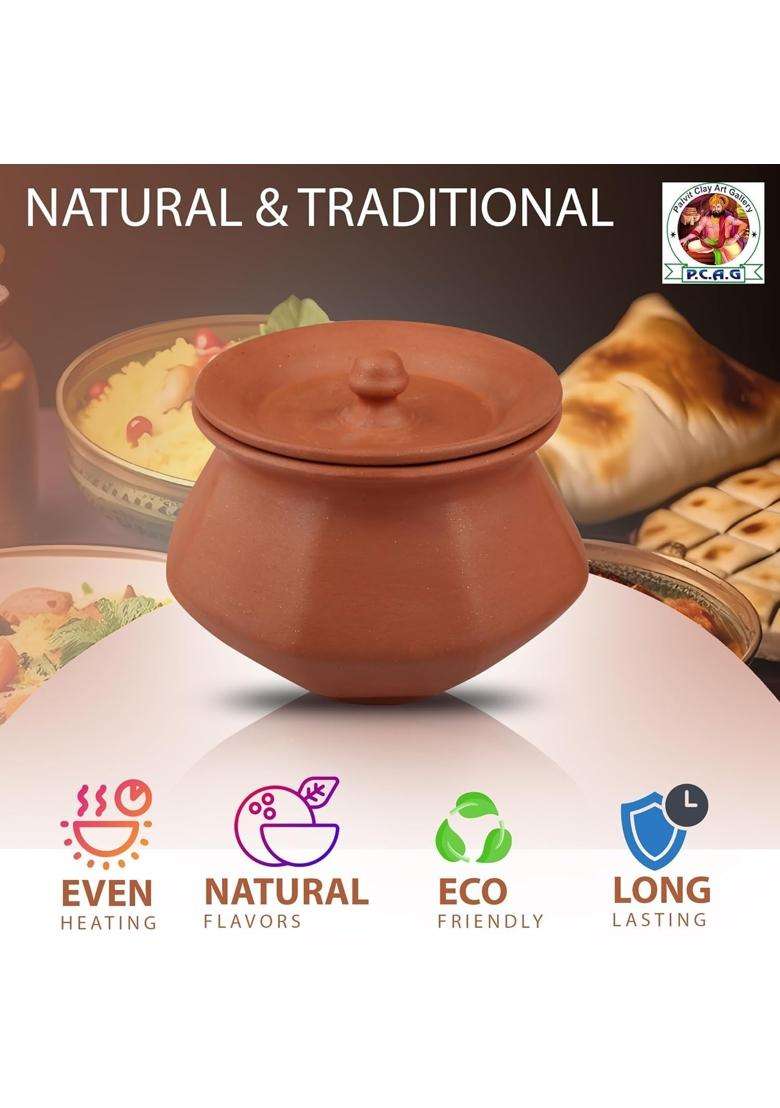 PALVIT CLAY ART GALLERY Phal Handi Terracotta Clay Bowl Pot Phal Handi with Lid for Curd | 500 ml | 16.9 fl oz - Indya