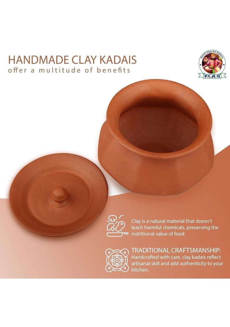 PALVIT CLAY ART GALLERY Phal Handi Terracotta Clay Bowl Pot Phal Handi with Lid for Curd | 500 ml | 16.9 fl oz - Indya