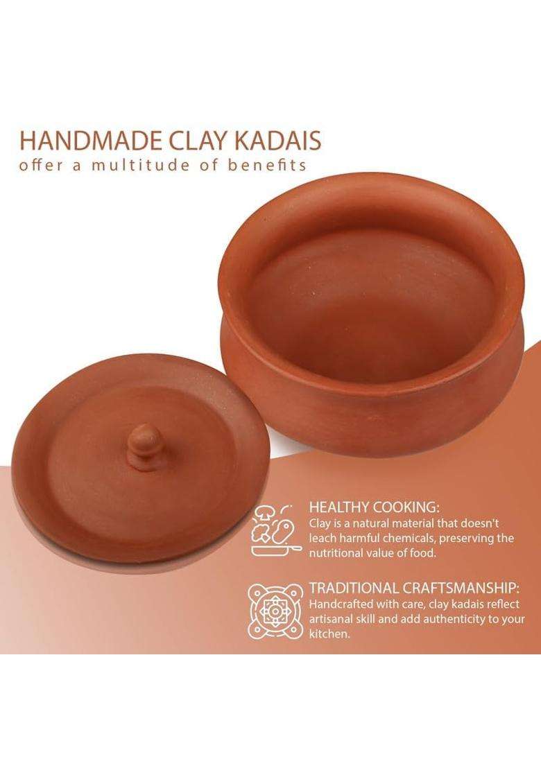 PALVIT CLAY ART GALLERY Clay Curd Pot with Lid | 500 ml | 16.9 fl oz | 3-Piece Set - Indya