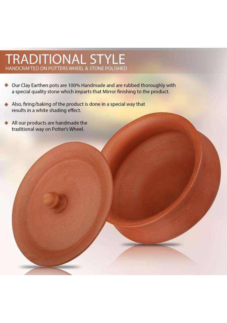 PALVIT CLAY ART GALLERY Clay Curd Pot with Lid | 500 ml | 16.9 fl oz | 3-Piece Set - Indya
