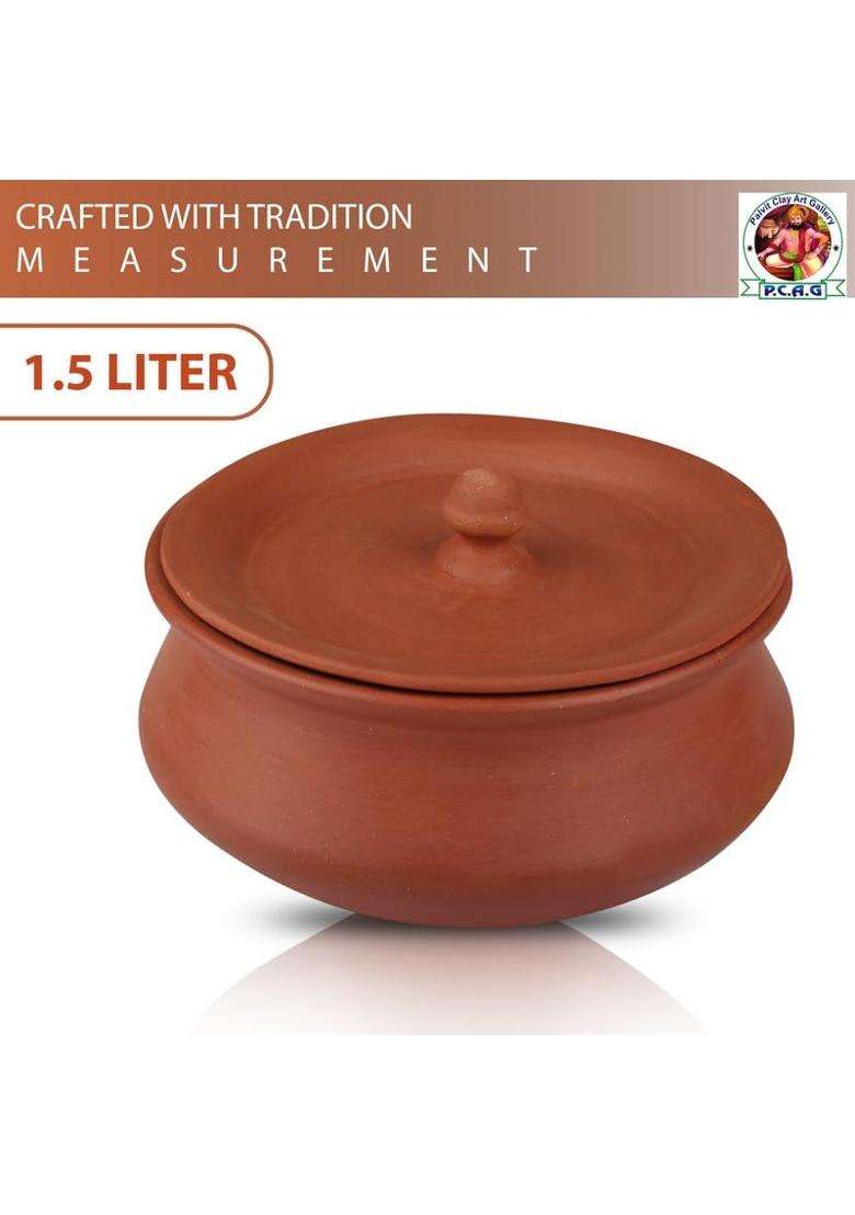 PALVIT CLAY ART GALLERY Natural Organic Clay Handi | 1500 ml | 50.7 fl oz | Handcrafted | With Lid - Indya