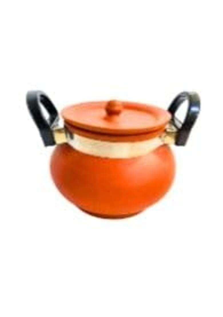 VINTICA Organic Clay Crafts Handmade Clay Handi Cooking Pot for Cooking Clay Handi MItti Handi | 1800 ml | 60.9 fl oz | With Lid - Indya