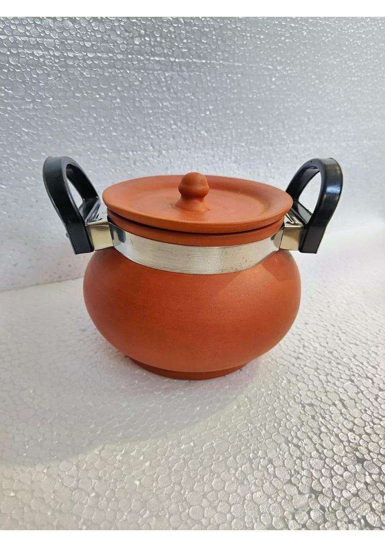 VINTICA Organic Clay Crafts Handmade Clay Handi Cooking Pot for Cooking Clay Handi MItti Handi | 1800 ml | 60.9 fl oz | With Lid - Indya