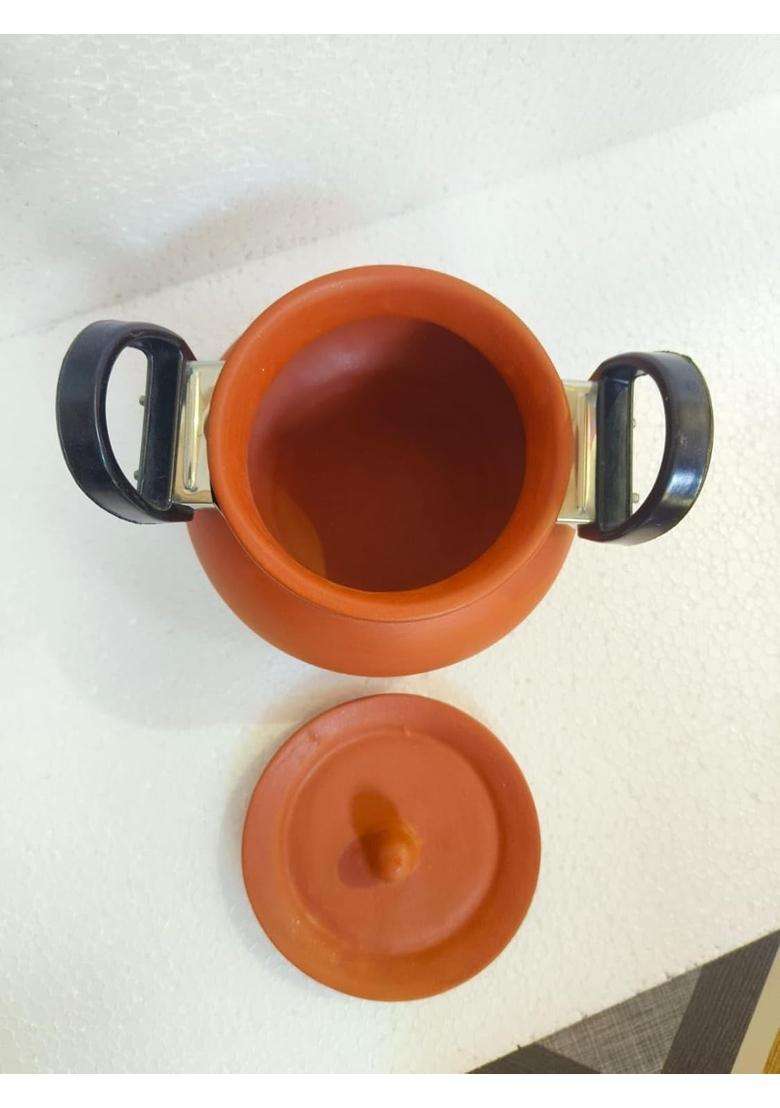 VINTICA Organic Clay Crafts Handmade Clay Handi Cooking Pot for Cooking Clay Handi MItti Handi | 1800 ml | 60.9 fl oz | With Lid - Indya
