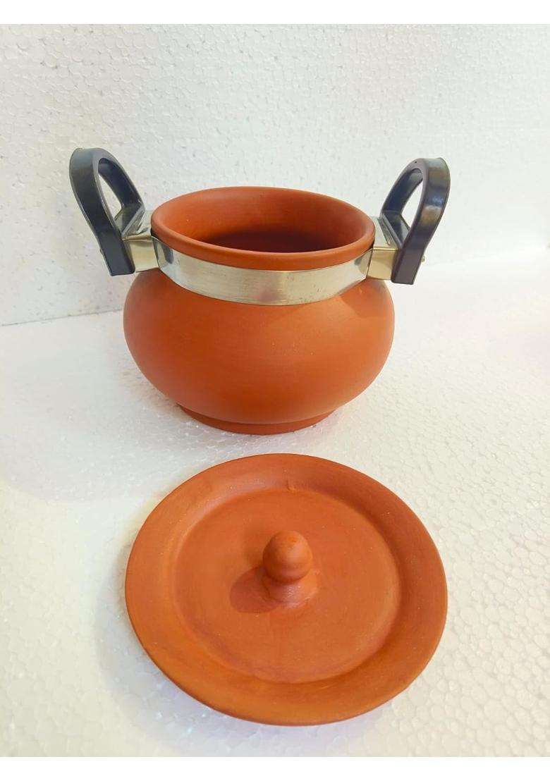 VINTICA Organic Clay Crafts Handmade Clay Handi Cooking Pot for Cooking Clay Handi MItti Handi | 1800 ml | 60.9 fl oz | With Lid - Indya