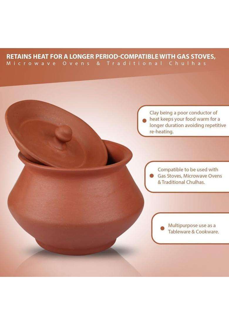 PALVIT CLAY ART GALLERY Terracotta Clay Handi Pot with Lid for Curd | 500 ml | 16.9 fl oz | Handcrafted - Indya