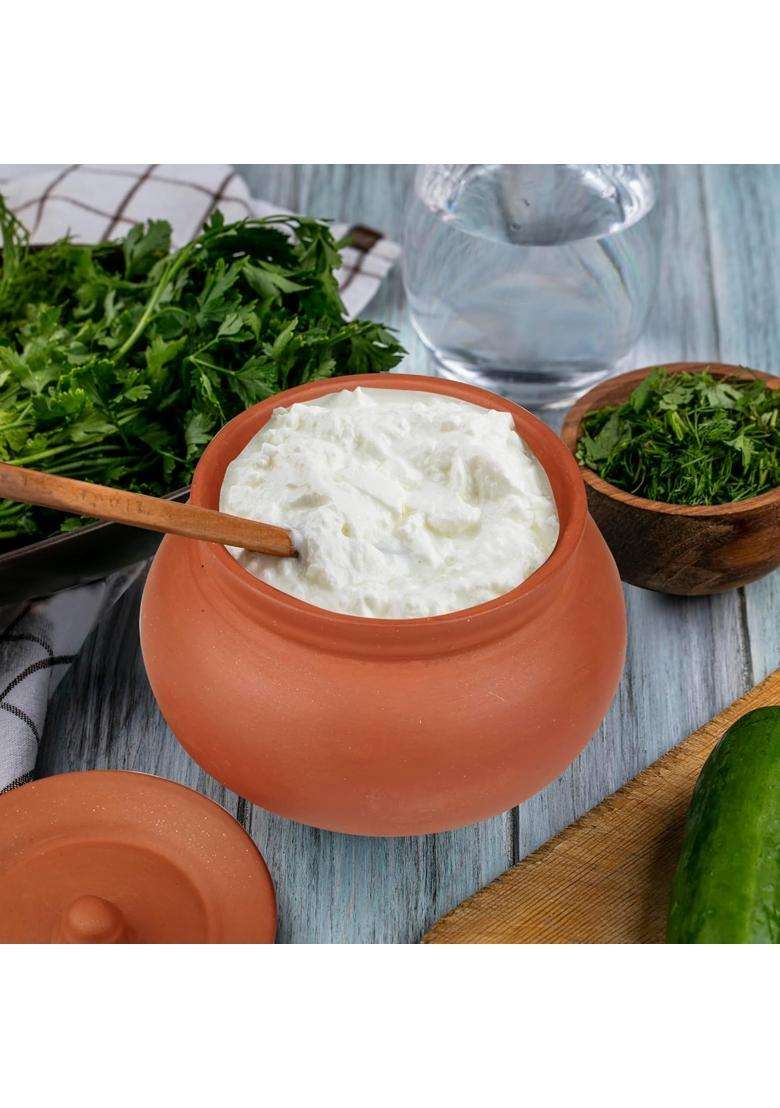 PALVIT CLAY ART GALLERY Biryani Handi Biryani Pot Pot for Cooking and Serving with Lid Stylish Clay Curd Pot | 1.8 L | 1.9 Qt - Indya