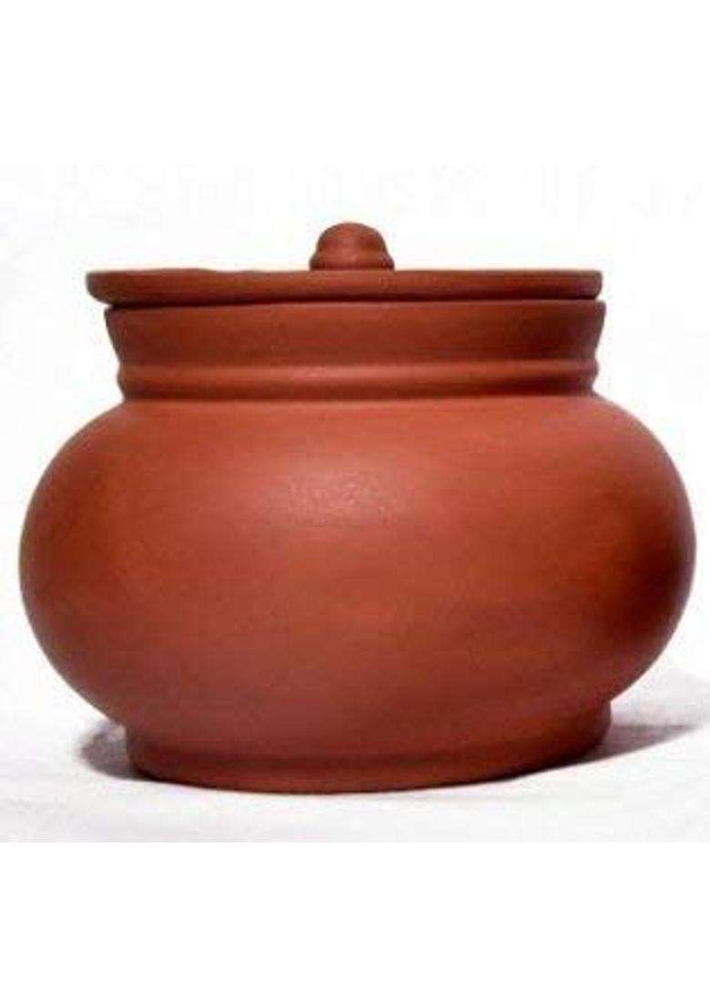 PALVIT CLAY ART GALLERY P.C..G Unpolished Clay Curd Pot with Lid for Dahi | 2 L | 2.1 Qt | Handcrafted - Indya
