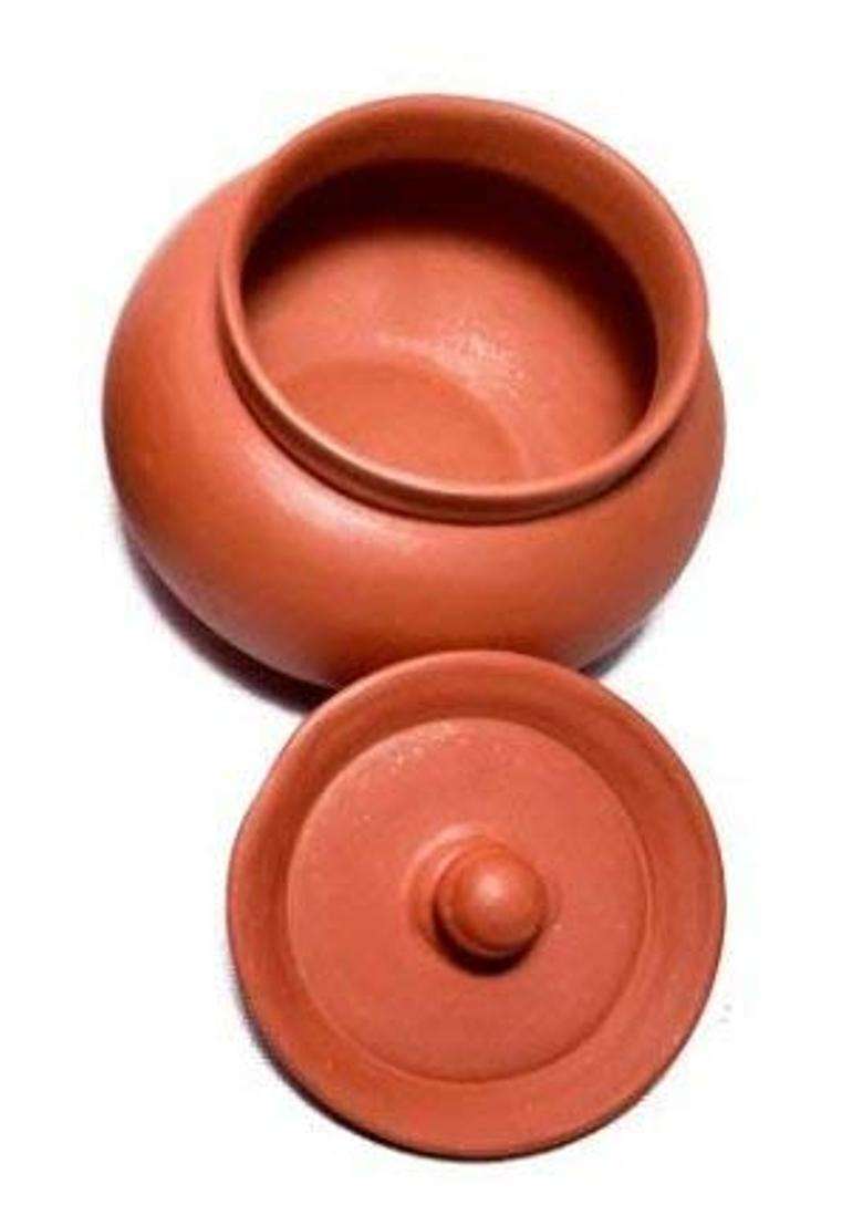 PALVIT CLAY ART GALLERY P.C..G Unpolished Clay Curd Pot with Lid for Dahi | 2 L | 2.1 Qt | Handcrafted - Indya