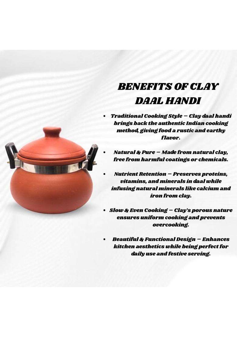 Terra Charms Clay Daal Handi | 2.5 L | 2.6 Qt | Handcrafted - Indya