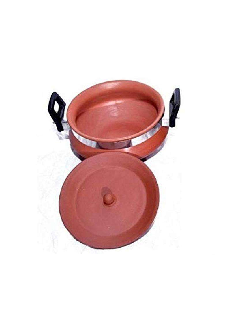 VINTICA Organic Clay Crafts Nonstick Handmade Clay Handi Cooking Pot for Cooking Clay Handi Mitti | 1000 ml | 33.8 fl oz | With Lid - Indya