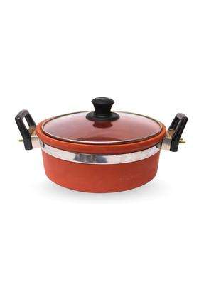 Terra Charms Clay KadhaiOrganic Mitti Ka Kadhai Wok Enhance Your Cooking Experience | 2 L | 2.1 Qt | With Lid