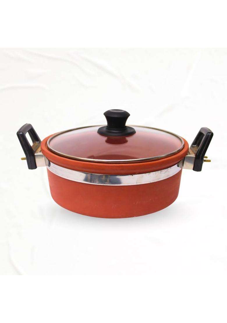 Terra Charms Clay KadhaiOrganic Mitti Ka Kadhai Wok Enhance Your Cooking Experience | 2 L | 2.1 Qt | With Lid - Indya