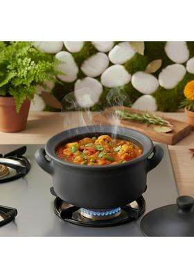 RAJENDER CLAY HANDICRAFT Handcrafted Mitti Black Flat Kadhai Wok | 3 L | 3.2 Qt | Non-Toxic