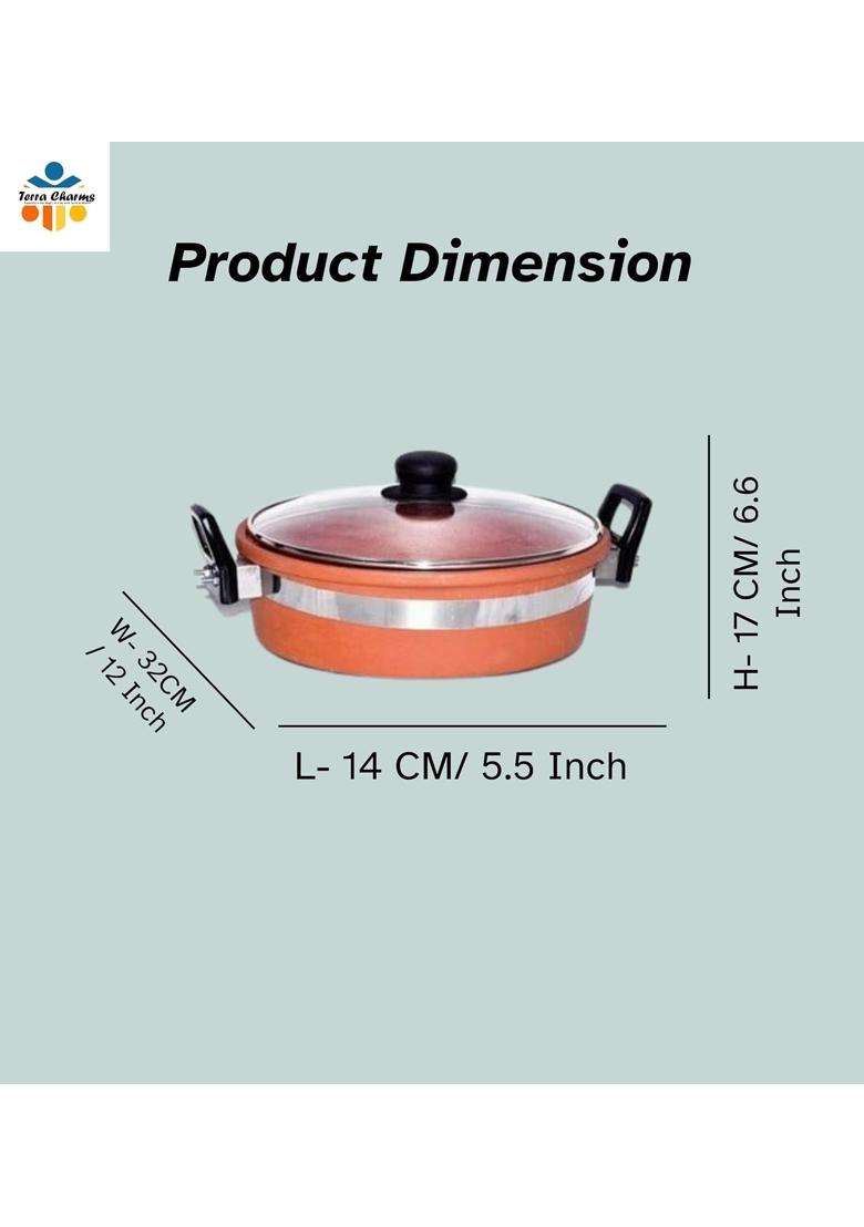 Terra Charms Clay KadhaiHeritage Clay Kadhai Wok Preserve Culinary Traditions At Home | 2 L | 2.1 Qt | With Lid - Indya