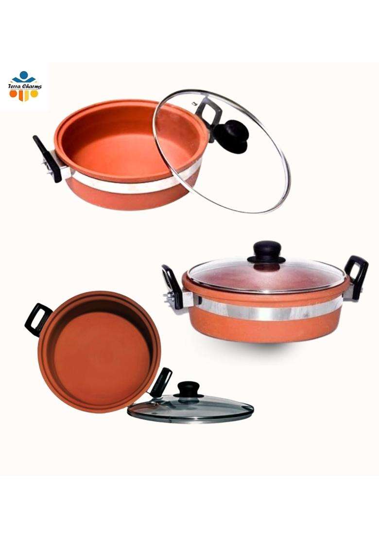 Terra Charms Clay KadhaiHeritage Clay Kadhai Wok Preserve Culinary Traditions At Home | 2 L | 2.1 Qt | With Lid - Indya