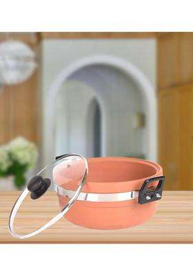 Terra Charms Clay KadhaiTraditional Design Handmade Mitti Ka Kadhai Wok | 1.5 L | 1.6 Qt | With Lid